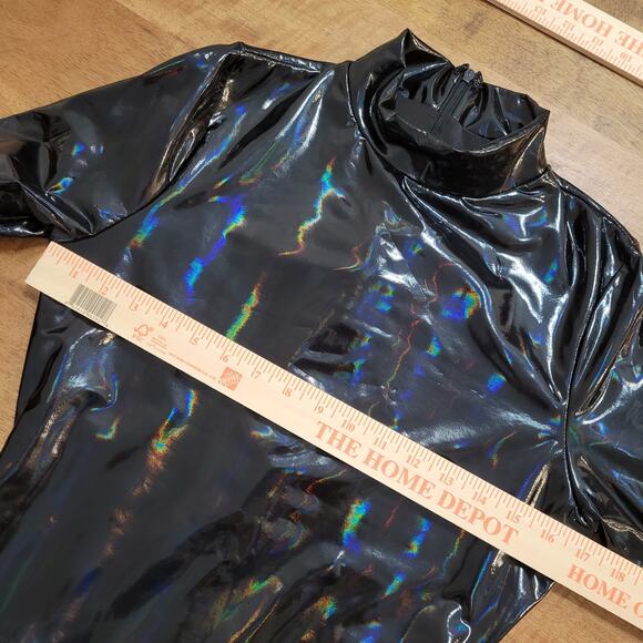 Naked Wardrobe The Vinyl Turtleneck Jumpsuit in Black Womens Sz XL Long sleeve - Picture 11 of 14